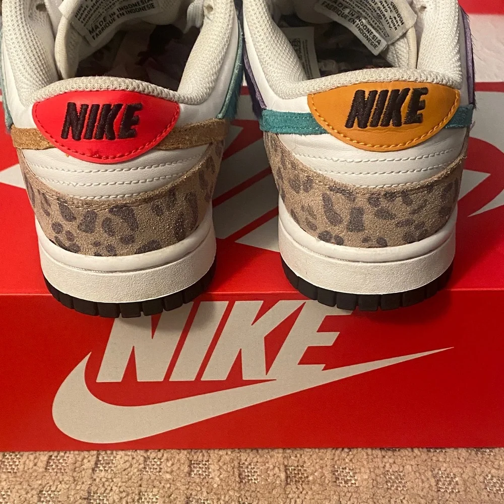 Nike Dunks. White Sneakers with Red, Purple, and Teal Accents - Picture 5 of 6